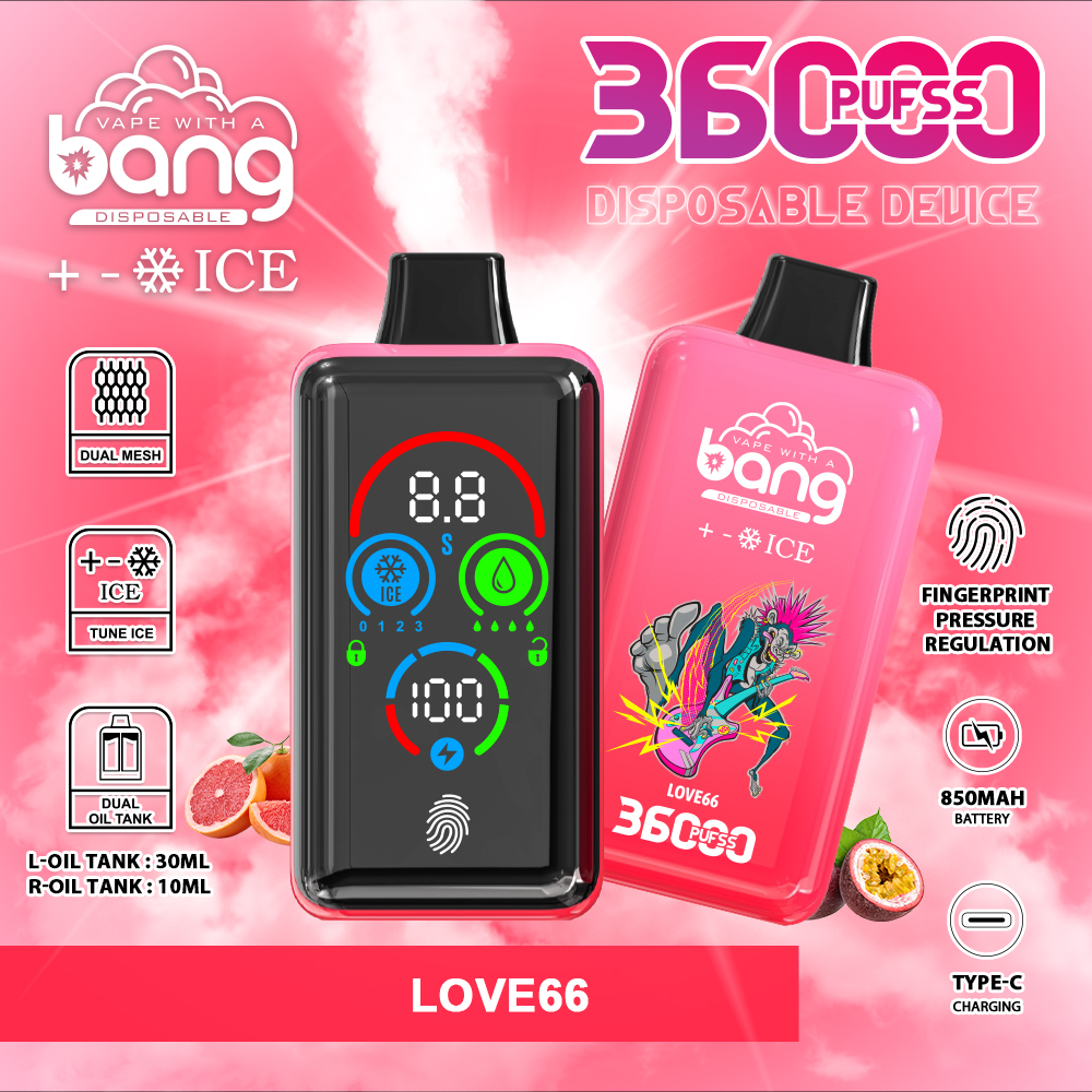 High Quality Vape Bang Ice 36K 36000 Puff E-Cigarette Vape Smart Full Screen Vaper Fingerprint Pressure Regulation