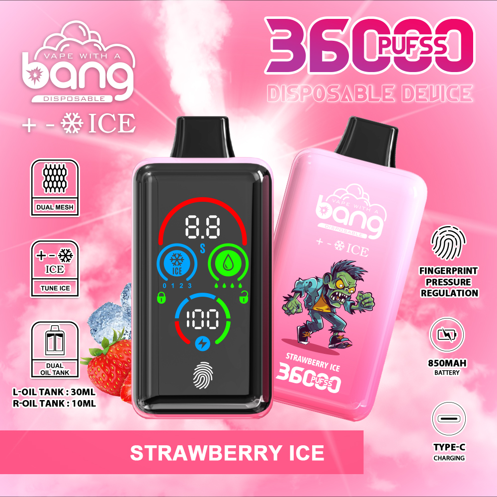 High Quality Vape Bang Ice 36K 36000 Puff E-Cigarette Vape Smart Full Screen Vaper Fingerprint Pressure Regulation